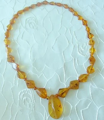 alte Echte Bernstein-Kette Butterscotch Amber 琥珀 Antik Tropfen-Anhänger Unikat - Bild 1 von 4