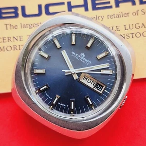 Bucherer Blue Dial Automatic 25 Jewels With Paperwork Day Date Mens For Repair - Picture 1 of 9