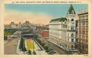 MANHATTAN NEW YORK UFFICIO POSTALE/WASHINGTON STREET/BRIDGE APPROACH 1943 CARTOLINA - Foto 1 di 2