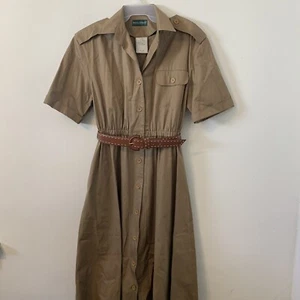 Harve Benard Holtzman Brown Belted Pencil Dress Size 12 Button Down 100% Cotton - Imagen 1 de 11