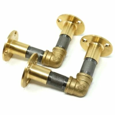 Shelf Brackets Industrial Display Heavy Duty Metal Steel & Brass Elbow (PAIR) - Image 1 of 4