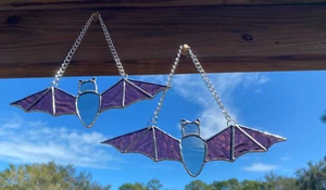 Hand Made Stained Glass Suncatchers Pair of Bats 9" - Picture 1 of 8