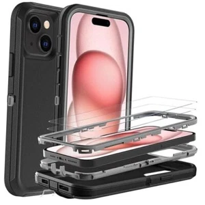 for iPhone 15 Case, Military Grade 3 in 1 Heavy Duty Shockproof/Drop Black/Grey - Picture 1 of 7