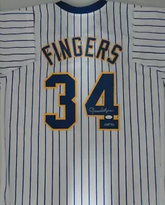 Brewers ROLLIE FINGERS Signed Custom Replica Retro Jersey AUTO w/ HOF '92 - JSA - Picture 1 of 3