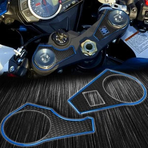 Handle Yoke Cover Triple-Tree Protector Pad 09-23 GSXR-1000 Black+Chromed Blue - Picture 1 of 4