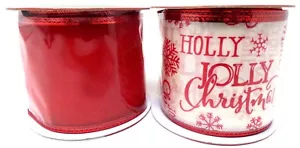 Nueva cinta de alambre de 2 1/2" roja y blanca de Navidad ~ conjunto de 2 - Imagen 1 de 3