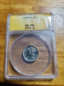 1944-D MERCURY SILVER DIME ANACS AU55 - Picture 1 of 7