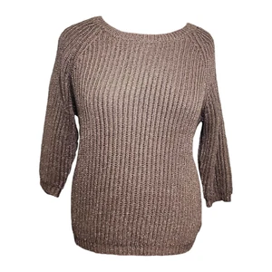 NEU NEU MIT ETIKETT LANE BRYANT 3/4-Ärmel Pullover Glitzer taupe hellbraun braun 14/16 Plus - Bild 1 von 5