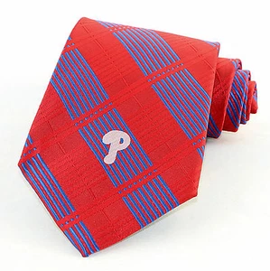 Philadelphia Phillies Plaid Mens Necktie MLB Baseball Fan Red Licensed Neck Tie  - Picture 1 of 2