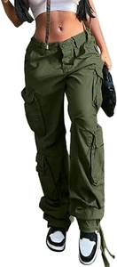 Baggy Cargo Pants Women High Waist Pants for Women Loose Pocket Jogger Straight - Picture 1 of 12