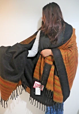 Manta reversible de lana de yak grueso tibetano - Manta de meditación de yoga hecha a mano Foto 1 de 4