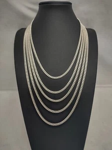 Real 4mm Solid .999 Pure Silver Miami Cuban Mens Boys Chain Necklace - Picture 1 of 8