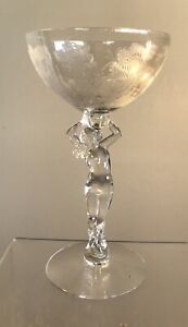 VINTAGE CAMBRIDGE GLASS ETCHED 3011GLORIA CHAMPAGNE GLASS NUDE GOBLET STATUESQUE