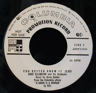 DUKE ELLINGTON~What Else Can You Do With A Drum~Jazz Promo 45~COLUMBIA #41243 - Image 1 of 2