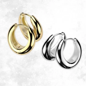 Pendientes anchos de aros Huggie gruesos enchapados en PVD 18G de acero quirúrgico vendidos como par - Imagen 1 de 7