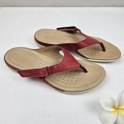 Sandalias Ecco Cuero Acolchado Tanga Mujer EU36 Zapatillas Rojo Comodidad Ajustable Foto 1 de 4