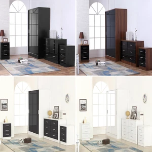 REFLECT Gloss 4pc Set - 2 Door Sliding Wardrobe + Wide Chest + 2 Tall Bedsides - Picture 1 of 8