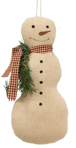 Primitive Snowman Smiling Face Fabric Christmas 10 Inch Decor - Picture 1 of 3