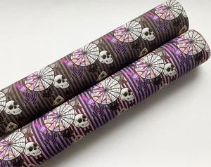 PACK 2 WEDNESDAY INSPIRED HALLOWEEN CANVAS PRINTED FABRIC SHEETS MAKE HAIR BOWS - Picture 1 of 1