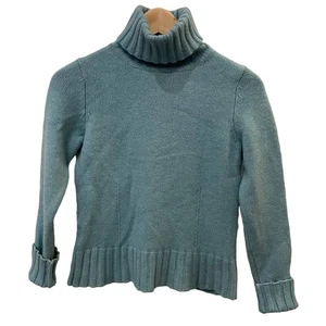 Ann Taylor Womens XXS 100% Cashmere Sweater Turtleneck Long Cuffed Sleeve Blue - Picture 1 of 8