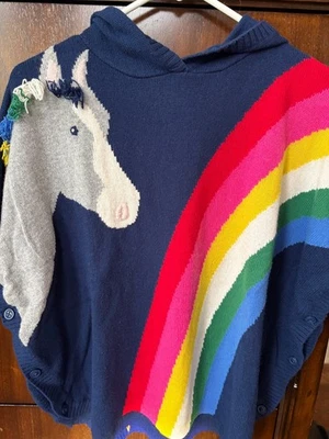 Mini boden girls knitted rainbow horse hooded poncho Large - Image 1 of 4