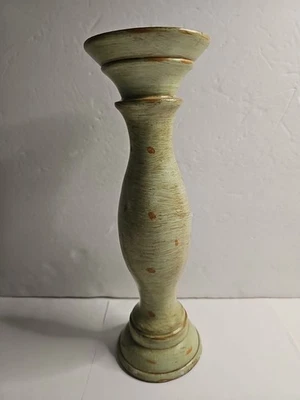 Стол подсвечник деревенский высотой 11,75 дюйма для свечей 3 дюйма как новый патина зеленое дерево - Изображение 1 из 4