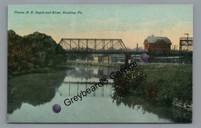 Postal de la estación de tren de ferrocarril Depot River LEER PA Berks County Pennsylvania Foto 1 de 2