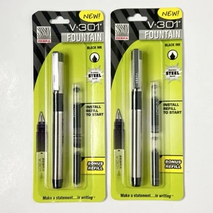 Par de plumas estilográficas de acero inoxidable Zebra V-301 punta fina - Imagen 1 de 2