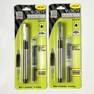 Par de plumas estilográficas de acero inoxidable Zebra V-301 punta fina Foto 1 de 2