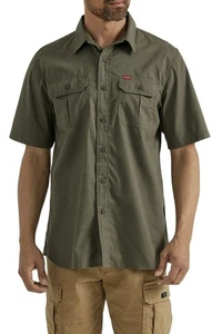 Wrangler  Men's Relaxed Fit Short Sleeve Twill Shirt,  Olive  Green X- Large - Picture 1 of 5