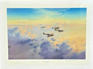 WW2 RAF ROBERT TAYLOR "BADERS BUS COMPANY" SIGNED VINTAGE PRINT X3 ACES RARE - Picture 1 of 7