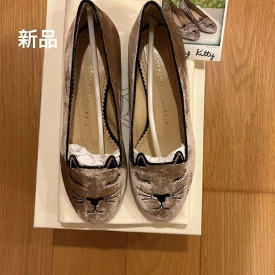 Charlotte Olympia Sleeping Kitty Suede Shoes Size 35 US ５ Cat Motif Unused - Image 1 of 4