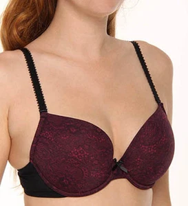 NWOT bordeau & black Le Mystere Floreale underwire padded bra 36C 6948 - Picture 1 of 1