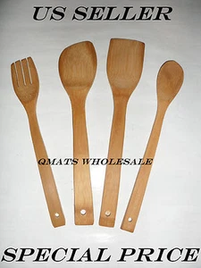 4 pcs Cooking Set Solid Wood Bamboo Spoon Fork Spatula Turner Kitchen Utensils - Picture 1 of 3