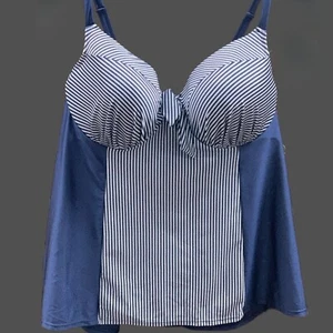 Swim by Cacique Underwire Tankini Size 42DD Navy White Stripe Balconette Top NEW - Picture 1 of 11