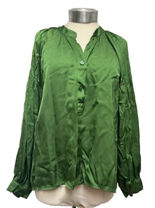 Blusa Pamela Shiffer Verde 100% Seda Camisa Satén Sedoso Manga Hinchada TU 10-12-14 - Imagen 1 de 20