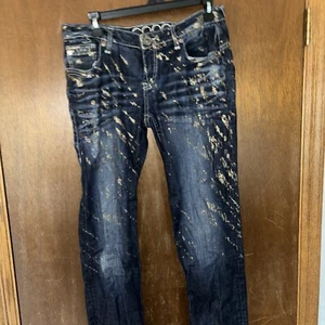 Pantalones de mezclilla para mujer Coogi talla 9/10 azul pierna recta pintura dorada salpicaduras - Imagen 1 de 5