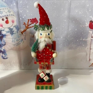 Wooden 17" Santa Nutcracker Figurine in Red Holding Tree Christmas Countdown - Picture 1 of 8