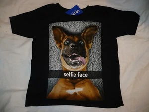 Gildan Boy's T Shirt Short Sleeve Dog Selfie Face Size X-Small 4-5 Black NEW - Picture 1 of 1