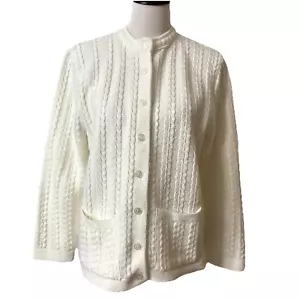 Cardigan maglione coccole vintage anni 70 bianco sporco taglia L nonna intrecciato maglia tasche - Foto 1 di 12