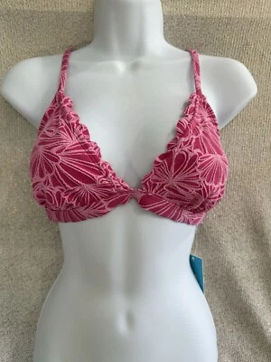 Y2K 90s Coquette Bikini Top CottageCore Floral Pink Scalloped Swim Large CUPSHE - Image 1 of 4