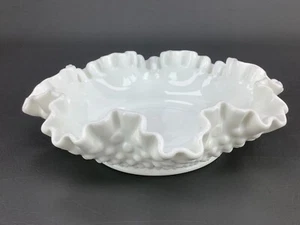 Vintage Fenton Hobnail Milk Glass Candy Dish Bowl With Ruffled Edge - Picture 1 of 9