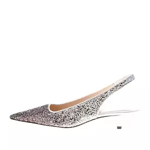 PROSPERINE scarpe donna slingback pelle glitter degradè argento e nero tacco 3,5 - Foto 1 di 6