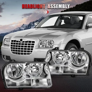For Chrysler 300C 2005-2010 Chrome Housing Clear Lens Headlights Assembly Pair - Picture 1 of 6