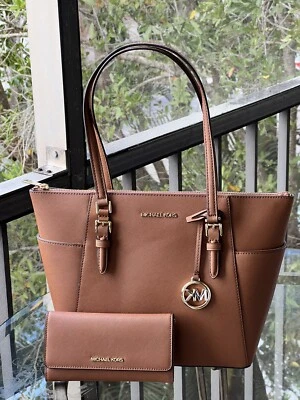 Michael Kors Charlotte Top Zip Tote Shoulder Bag  Luggage +Trifold Wallet - Image 1 of 4