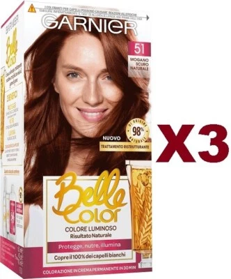 3 PZ GARNIER BELLE COLOR 51 MOGANO SCURO COLORAZIONE IN CREMA PERMANENTE - Immagine 1 di 2
