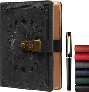 A5 Journal with Lock, 120Gsm 224 Pages Lock Diary, Pen Set, Brown Edge, Refillab - Picture 1 of 12