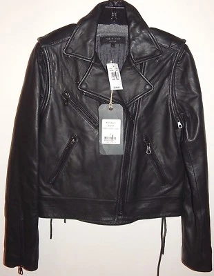 RAG  & BONE WOMENS LAMB LEATHER MOTO BIKER JACKET BLACK sz S NEW$1295 AUTHENTIC  - Image 1 of 4