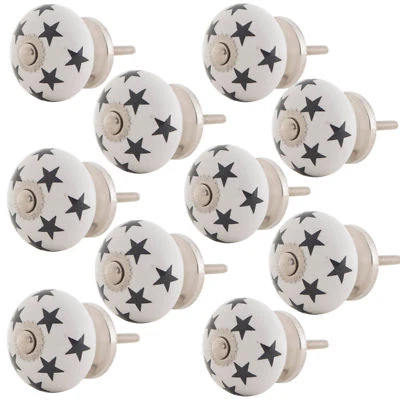 10 x Möbelknopf Porzellan Möbelknauf für Schubladen Keramik Vintage weiß Star - Bild 1 von 2