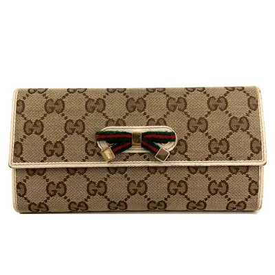 Cartera EGA GUCCI Princy GG Logo Lona Cuero Larga Triple Beige/6BL0344 Foto 1 de 4